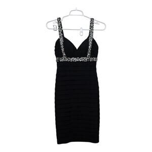 Betsy & Adam Black Sequin Beaded Cocktail Dress Petite 2